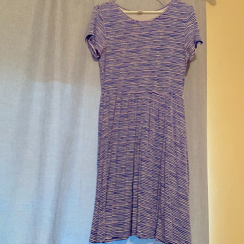 Blue and white striped dress